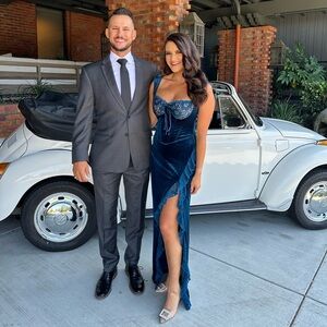 Odilia Teal Lace Velvet corset Maxi Dress